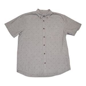 prAna Mens Size Large Organic Cotton Button Up Gray Geometric Short Sleeve Shirt